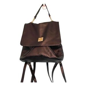 Justfab Black Faux Leather Backpack Top Handle Double Straps Pockets Clasp